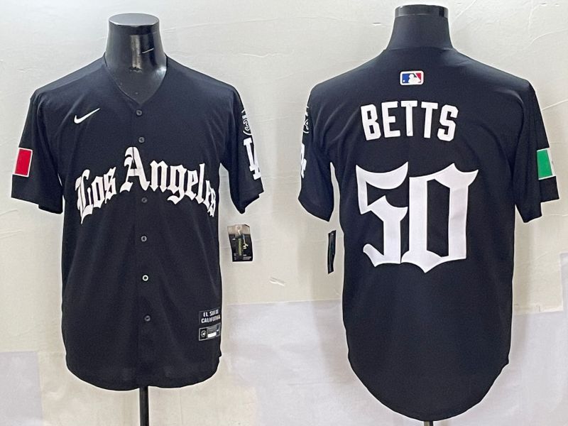 Men Los Angeles Dodgers #50 Betts Black Five generations Joint Name 2025 Nike MLB Jersey style 1->los angeles dodgers->MLB Jersey